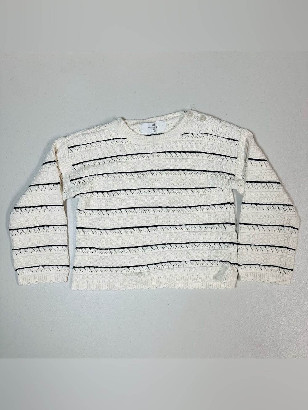 H&M Cream Knit Crew Sweater with Black Stripes